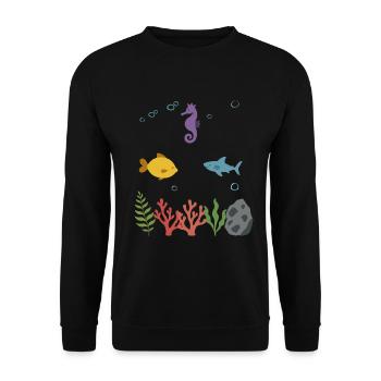 Seepferdchen Unterwasser Kinder Fisch Hai - Unisex Pullover - Schwarz - Vorne - Alina (178cm) & Michal (187cm)