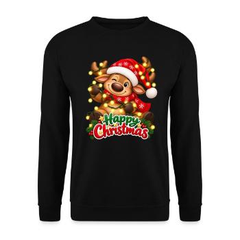 Süßer Weihnachtselch – Fröhliche Weihnachten - Unisex Pullover - Schwarz - Vorne - Alina (178cm) & Michal (187cm)