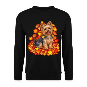 Yorkshire Terrier im bunten Laubkreis - Unisex Pullover - Schwarz - Vorne - Alina (178cm) & Michal (187cm)