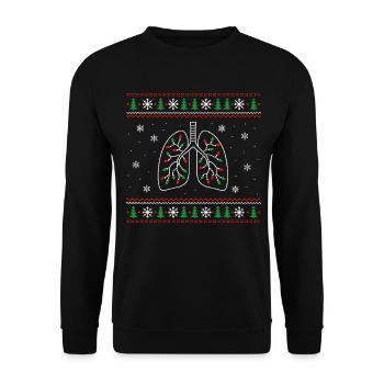 Weihnachts-Lunge Ugly-Sweater für Lungenarzt - Unisex Pullover - Schwarz - Vorne - Alina (178cm) & Michal (187cm)