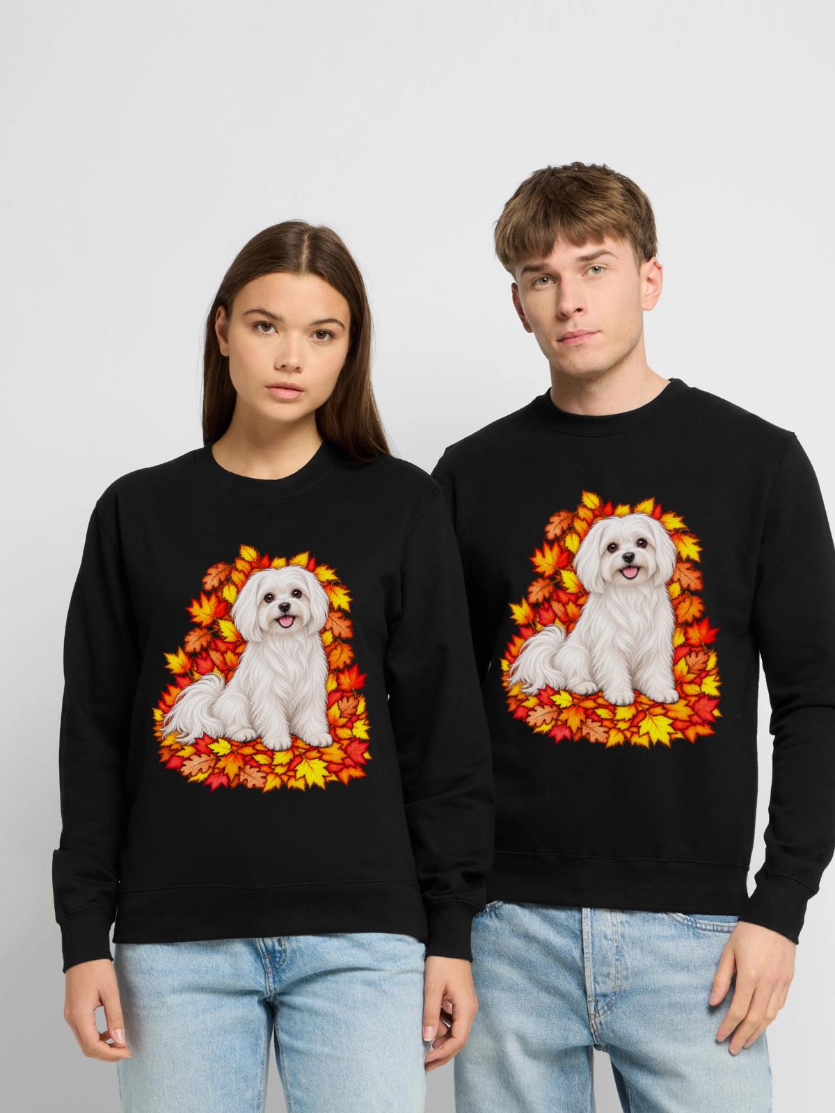 Malteser im Laubkranz - Unisex Pullover - Schwarz - Vorne - Alina (178cm) & Michal (187cm)