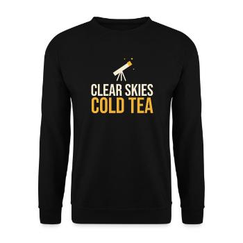Klarer Himmel Kalter Tee Lustiges Astronomieteleskop - Unisex Pullover - Schwarz - Vorne - Alina (178cm) & Michal (187cm)