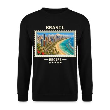 Brasilien Recife Vintage Reisemarke - Unisex Pullover - Schwarz - Vorne - Alina (178cm) & Michal (187cm)