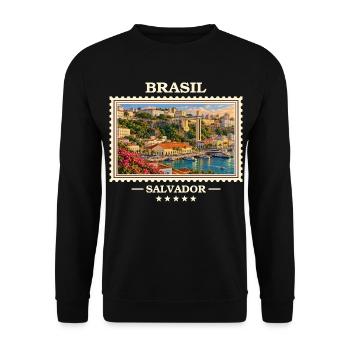 Brasilien Salvador Vintage Reisemarke - Unisex Pullover - Schwarz - Vorne - Alina (178cm) & Michal (187cm)