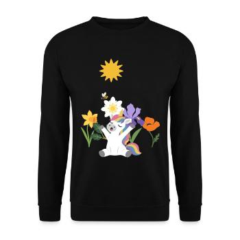 Einhorn Blumen Kinder fantasievoll Silberwurz - Unisex Pullover - Schwarz - Vorne - Alina (178cm) & Michal (187cm)
