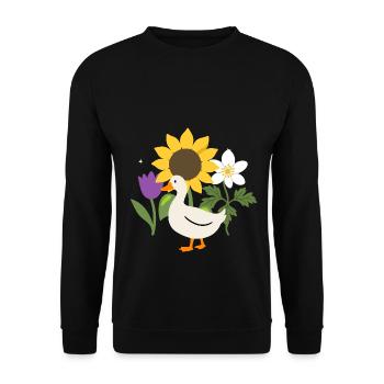 Ente Blumen Kinder Vogel Sonnenblume - Unisex Pullover - Schwarz - Vorne - Alina (178cm) & Michal (187cm)