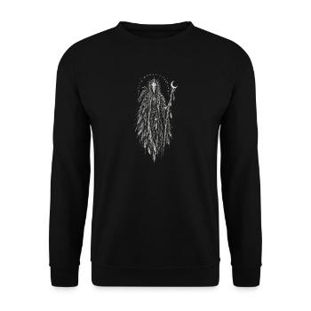 Der gehörnte Wanderer mit Runenschwert - Unisex Pullover - Schwarz - Vorne - Alina (178cm) & Michal (187cm)