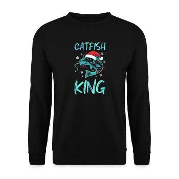 Catfish King Wels Angeln Angler Weihnachten - Unisex Pullover - Schwarz - Vorne - Alina (178cm) & Michal (187cm)