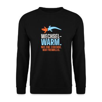Wechselwarm. Wie eine Eidechse – Sauna & Eisbad - Unisex Pullover - Schwarz - Vorne - Alina (178cm) & Michal (187cm)