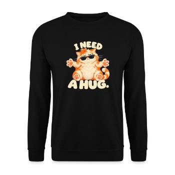 Katze mit Sonnenbrille – I Need a Hug - Unisex Pullover - Schwarz - Vorne - Alina (178cm) & Michal (187cm)