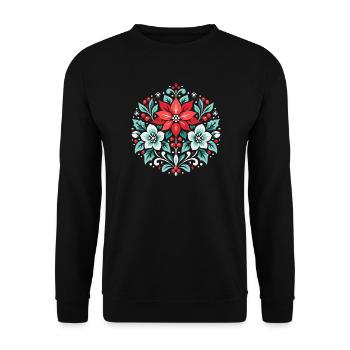 Weihnachtsstern und Christrosen - Unisex Pullover - Schwarz - Vorne - Alina (178cm) & Michal (187cm)