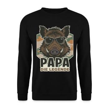 Papa die Legende Wildschwein - Unisex Pullover - Schwarz - Vorne - Alina (178cm) & Michal (187cm)