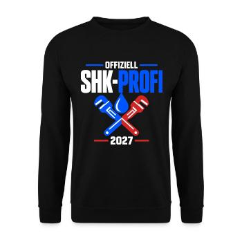 Offiziell SHK-Profi – Gesellenabschluss 2027 - Unisex Pullover - Schwarz - Vorne - Alina (178cm) & Michal (187cm)