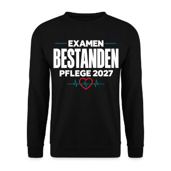 Examen bestanden – Pflege Abschluss 2027 - Unisex Pullover - Schwarz - Vorne - Alina (178cm) & Michal (187cm)