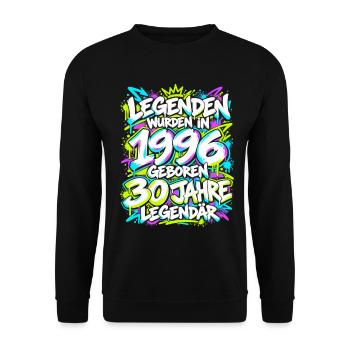 1996 Legenden 30. Geburtstag 90er Graffiti - Unisex Pullover - Schwarz - Vorne - Alina (178cm) & Michal (187cm)