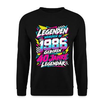 1986 Legenden 40. Geburtstag 80er Neon - Unisex Pullover - Schwarz - Vorne - Alina (178cm) & Michal (187cm)