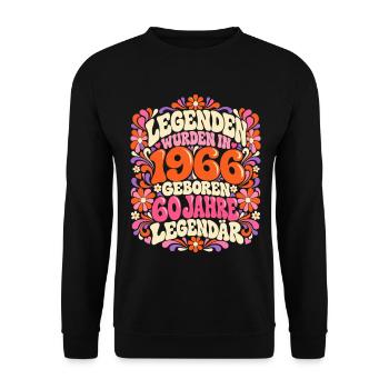 1966 Legenden 60. Geburtstag 60er Flower Power - Unisex Pullover - Schwarz - Vorne - Alina (178cm) & Michal (187cm)