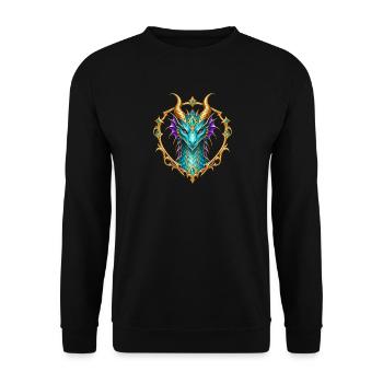 Türkiser Drachenkopf – Fantasy-Wappen in Gold - Unisex Pullover - Schwarz - Vorne - Alina (178cm) & Michal (187cm)