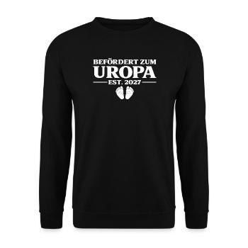 Schwangerschaftsankündigung Befördert Uropa 2027 - Unisex Pullover - Schwarz - Vorne - Alina (178cm) & Michal (187cm)
