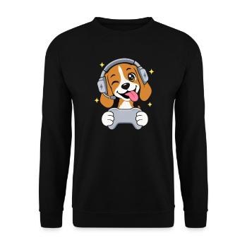 Gaming Beagle mit Headset und Controller - Unisex Pullover - Schwarz - Vorne - Alina (178cm) & Michal (187cm)