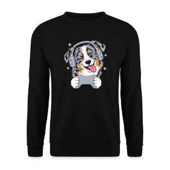 Gaming Australian Shepherd mit Headset - Unisex Pullover - Schwarz - Vorne - Alina (178cm) & Michal (187cm)