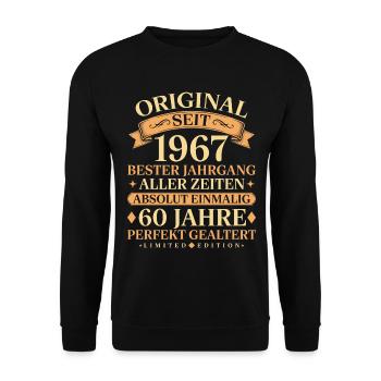 Geburtstag 1967 Jahrgang Einmalig 60 Jahre - Unisex Pullover - Schwarz - Vorne - Alina (178cm) & Michal (187cm)
