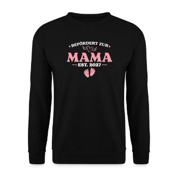 Schwangerschaftsankündigung Befördert Mama 2027 - Unisex Pullover - Schwarz - Vorne - Alina (178cm) & Michal (187cm)