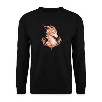 Roségold-Drache mit Herzjuwel – Fantasy-Wappen - Unisex Pullover - Schwarz - Vorne - Alina (178cm) & Michal (187cm)