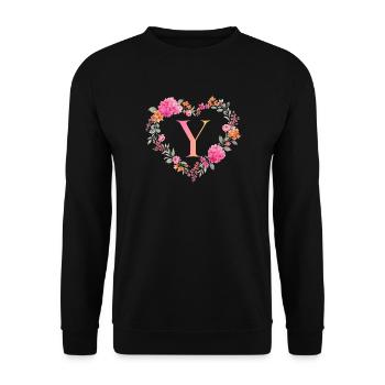 Y Monogramm Blumen Herz personalisierbar - Unisex Pullover - Schwarz - Vorne - Alina (178cm) & Michal (187cm)