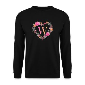 W Monogramm Blumen Herz personalisierbar - Unisex Pullover - Schwarz - Vorne - Alina (178cm) & Michal (187cm)