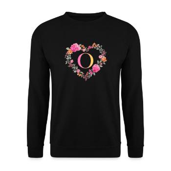 O Monogramm Blumen Herz personalisierbar - Unisex Pullover - Schwarz - Vorne - Alina (178cm) & Michal (187cm)