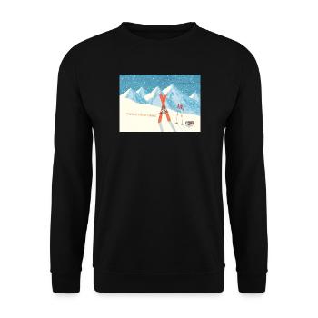 Ski Berge Winterlandschaft - Herzliche Wintergrüße - Unisex Pullover - Schwarz - Vorne - Alina (178cm) & Michal (187cm)