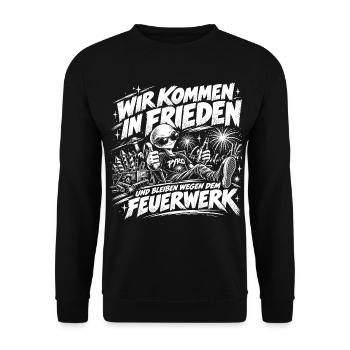 Wir kommen in Frieden – Feuerwerk - Unisex Pullover - Schwarz - Vorne - Alina (178cm) & Michal (187cm)