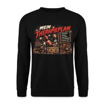 Mein Therapieplan – Feuerwerk - Unisex Pullover - Schwarz - Vorne - Alina (178cm) & Michal (187cm)