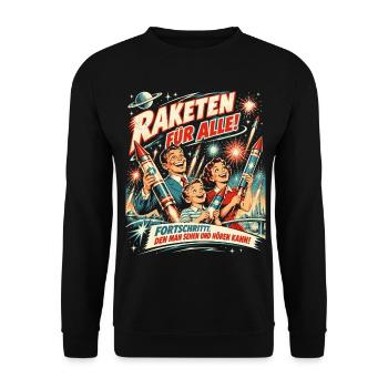 Raketen für alle – Feuerwerk - Unisex Pullover - Schwarz - Vorne - Alina (178cm) & Michal (187cm)