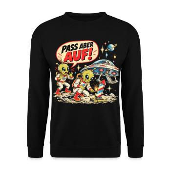 Pass aber auf – Alien Feuerwerk - Unisex Pullover - Schwarz - Vorne - Alina (178cm) & Michal (187cm)