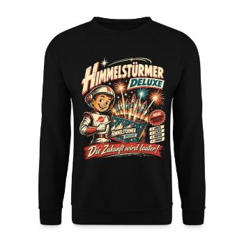 Himmelstürmer Deluxe – Feuerwerk - Unisex Pullover - Schwarz - Vorne - Alina (178cm) & Michal (187cm)