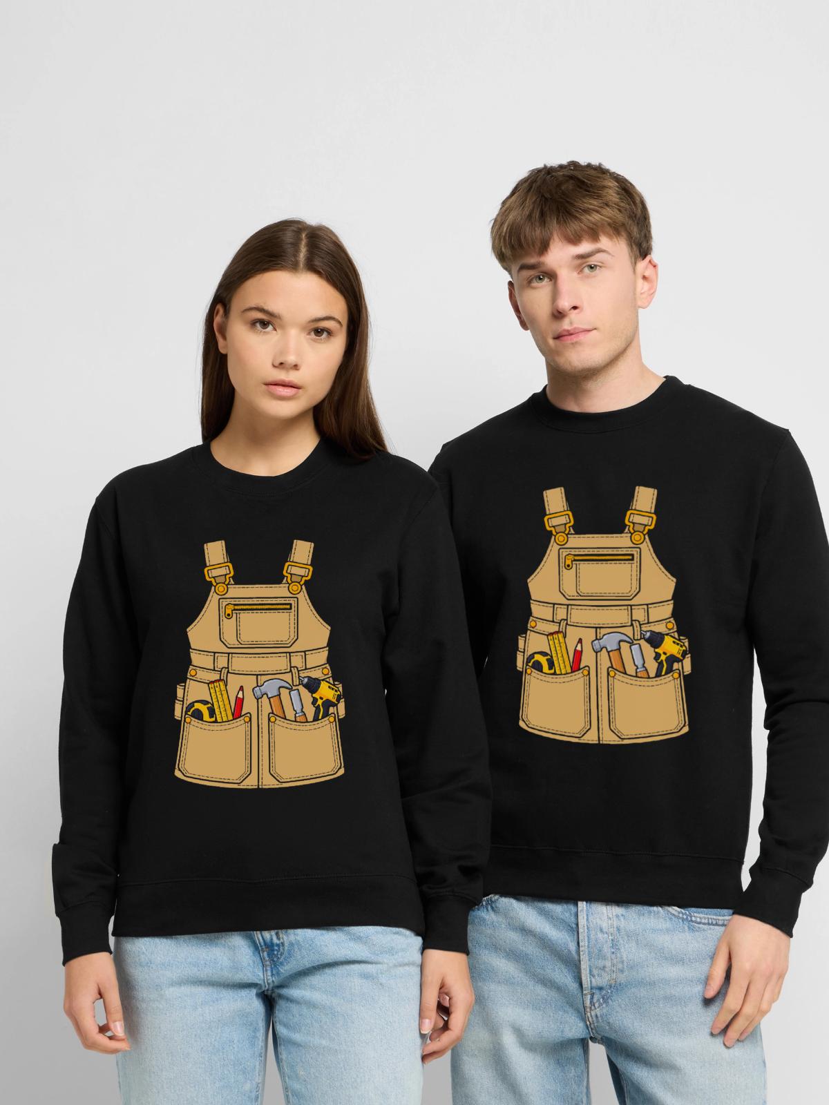 Zimmermann Werkzeugschürze - Unisex Pullover - Schwarz - Vorne - Alina (178cm) & Michal (187cm)