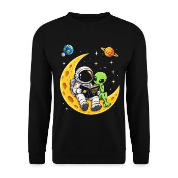 Lesen, Buch, Astronaut, Alien, Weltall, Mond - Unisex Pullover - Schwarz - Vorne - Alina (178cm) & Michal (187cm)