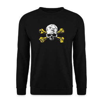 Schädel mit gelben Knochenkreuz - Unisex Pullover - Schwarz - Vorne - Alina (178cm) & Michal (187cm)