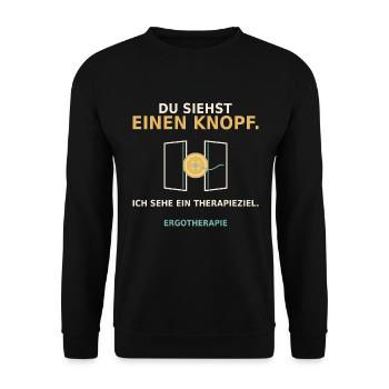 Knopf trifft Therapieziel - Unisex Pullover - Schwarz - Vorne - Alina (178cm) & Michal (187cm)