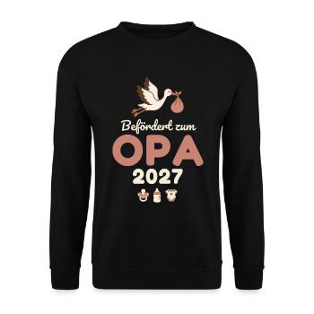 Befördert zum Opa 2027 – Storch - Unisex Pullover - Schwarz - Vorne - Alina (178cm) & Michal (187cm)