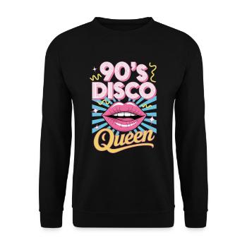 90er Jahre Disco Queen Retro Dance Party Nostalgie - Unisex Pullover - Schwarz - Vorne - Alina (178cm) & Michal (187cm)