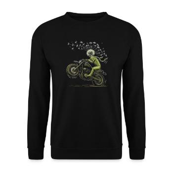 Löwenzahn-Biker Vintage-Motorrad und Samen im Wind - Unisex Pullover - Schwarz - Vorne - Alina (178cm) & Michal (187cm)