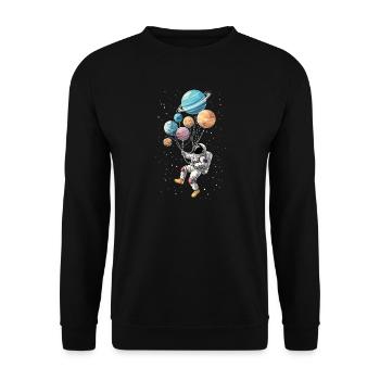 Astronaut mit Ballons Planeten Raumfahrt - Unisex Pullover - Schwarz - Vorne - Alina (178cm) & Michal (187cm)