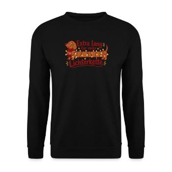 Lustiger Dackel mit Lichterkette Weihnachten - Unisex Pullover - Schwarz - Vorne - Alina (178cm) & Michal (187cm)