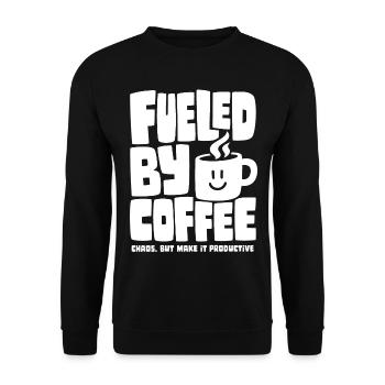 Fueled by Coffee – Produktives Chaos - Unisex Pullover - Schwarz - Vorne - Alina (178cm) & Michal (187cm)