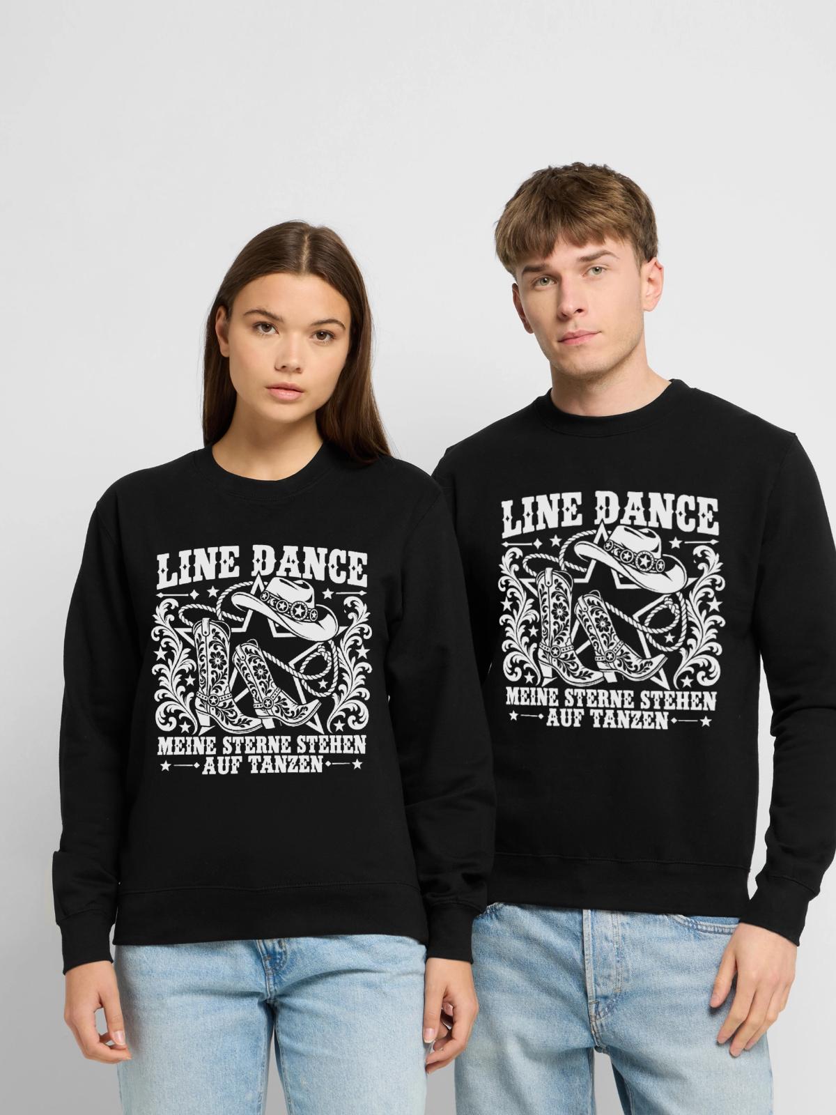 Line Dance Sterne Motiv - Unisex Pullover - Schwarz - Vorne - Alina (178cm) & Michal (187cm)