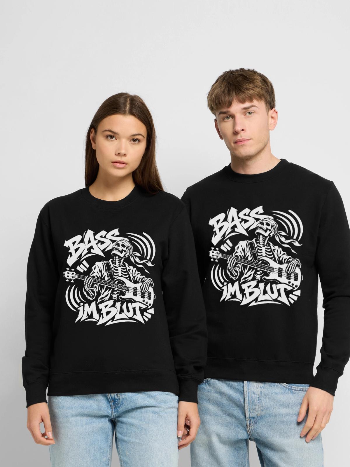 Bass im Blut - Unisex Pullover - Schwarz - Vorne - Alina (178cm) & Michal (187cm)