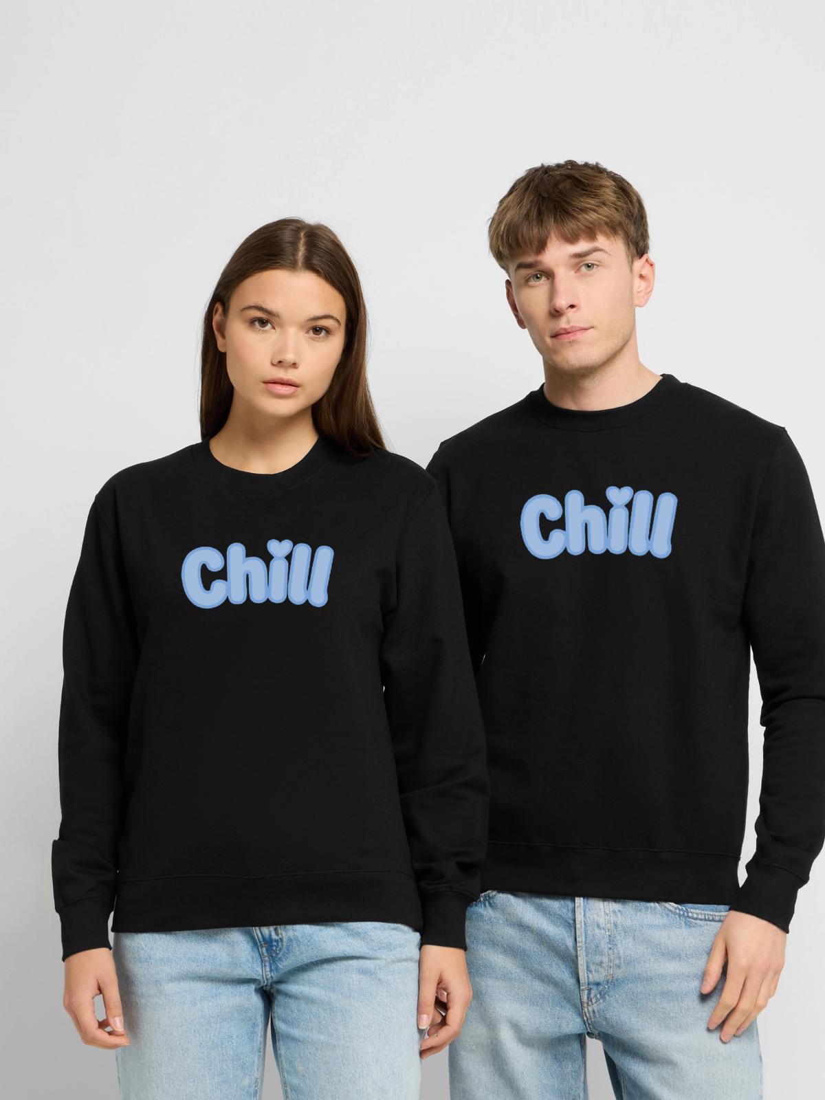 Chill Pastel Blue Bubble Text - Unisex Pullover - Schwarz - Vorne - Alina (178cm) & Michal (187cm)